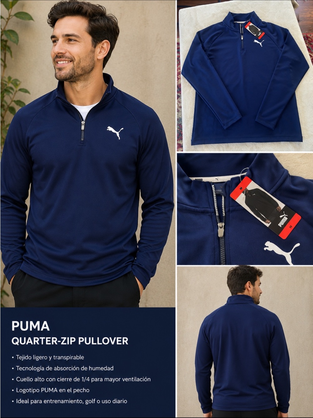 Puma Navy Blue Quarter-Zip Pullover with White Puma Logo